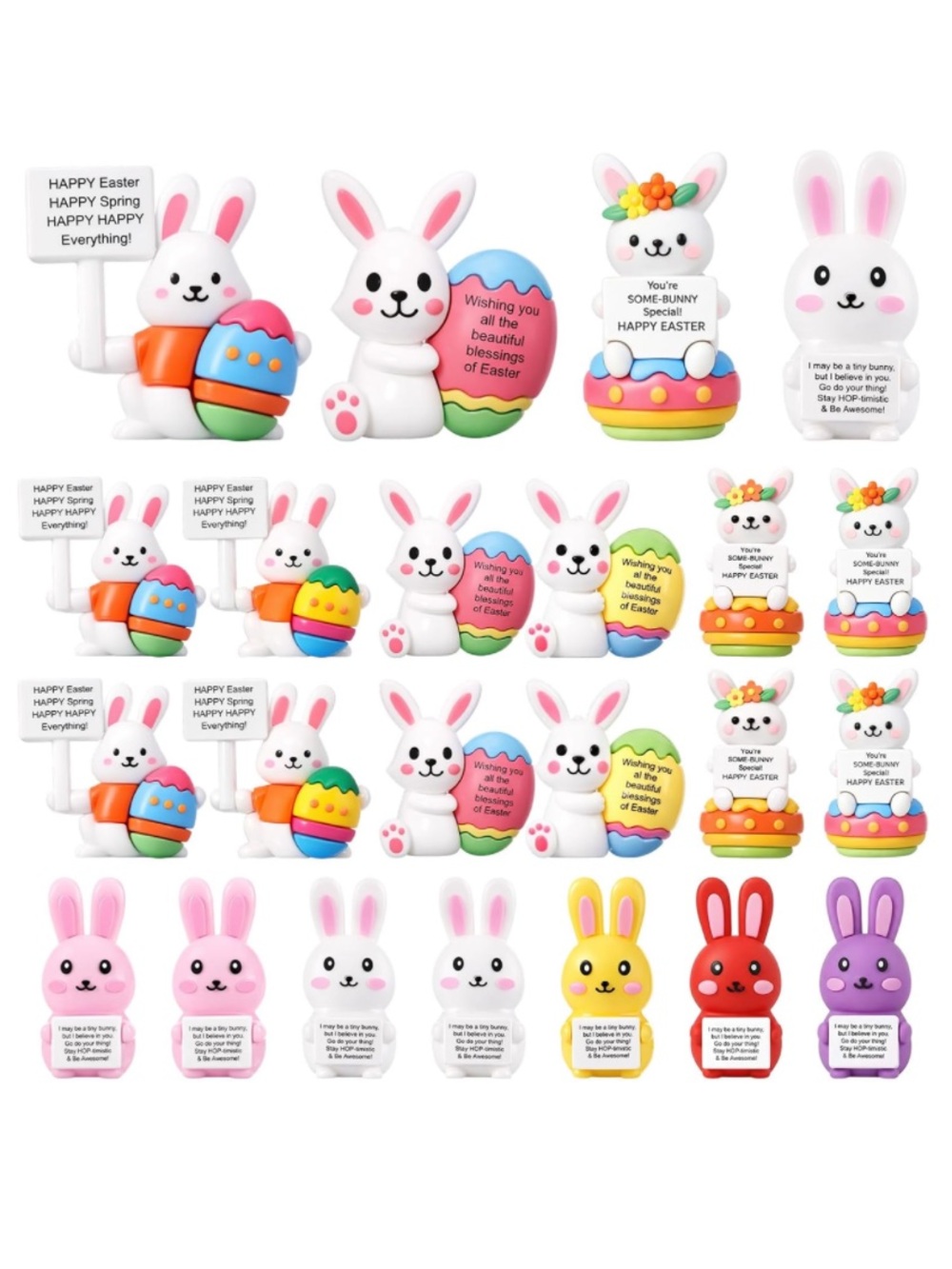 25 Pcs Mini Rubber Mixed Easter Bunny Toys Positive Mini Figurines
